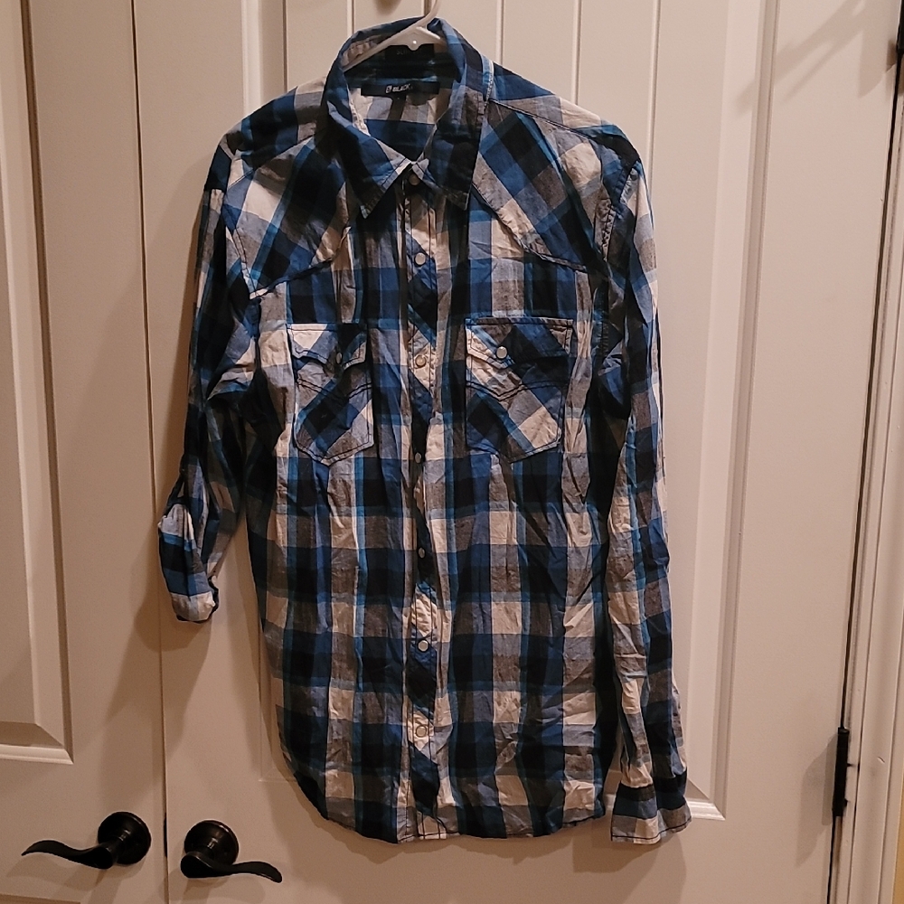 Black Brand Blue and White Plaid Men's Shirt